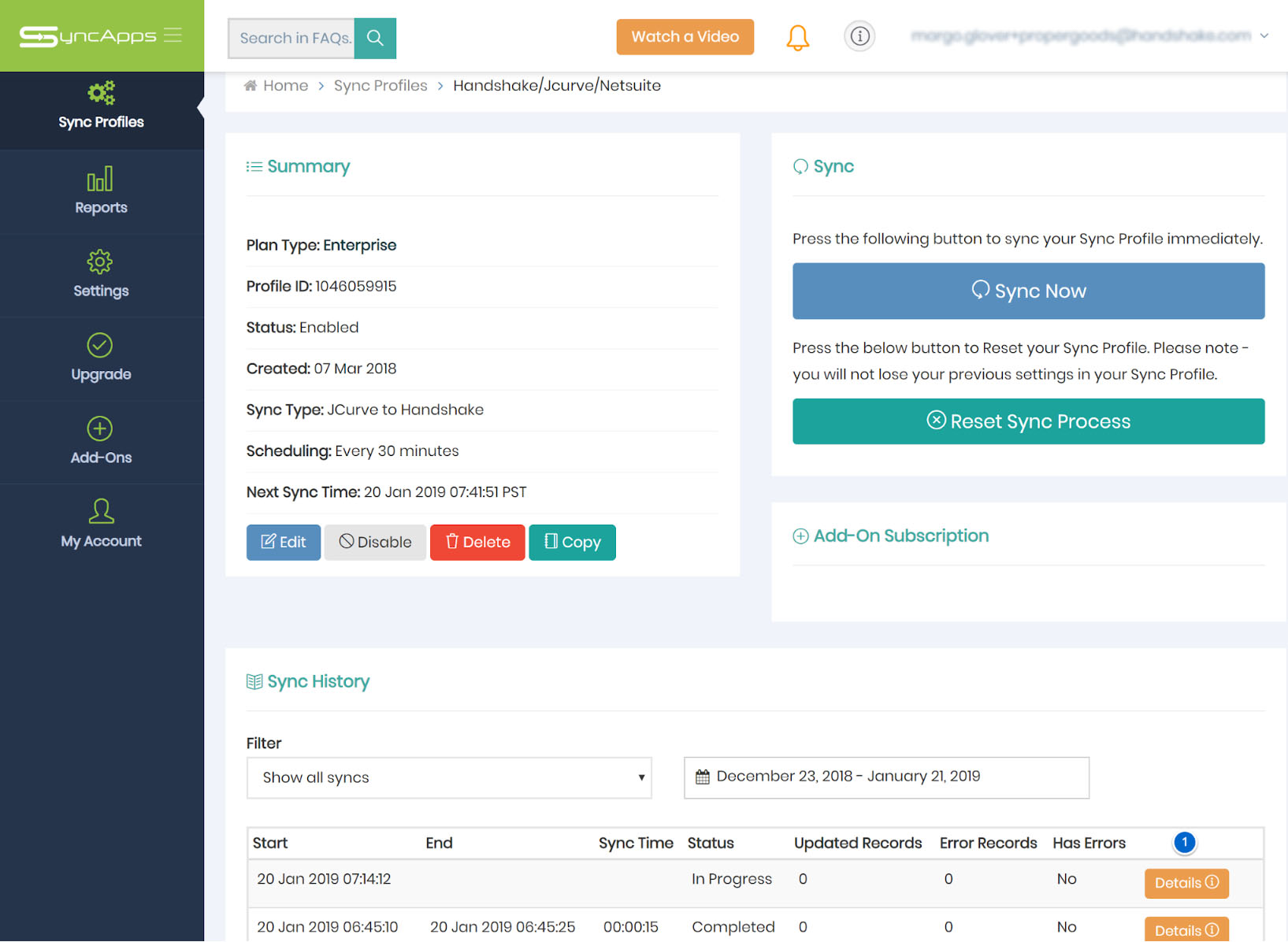 NetSuite to Handshake Sync Profile