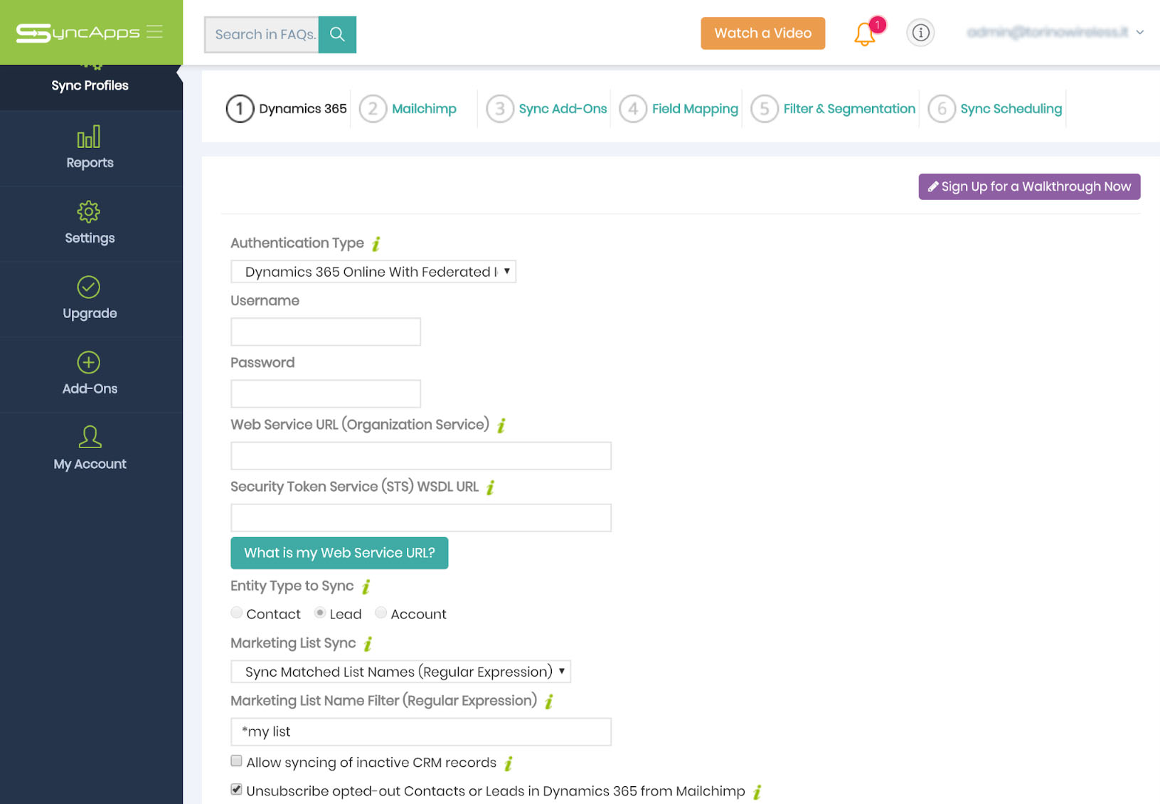 Dynamics 365 SyncApps Dashboard