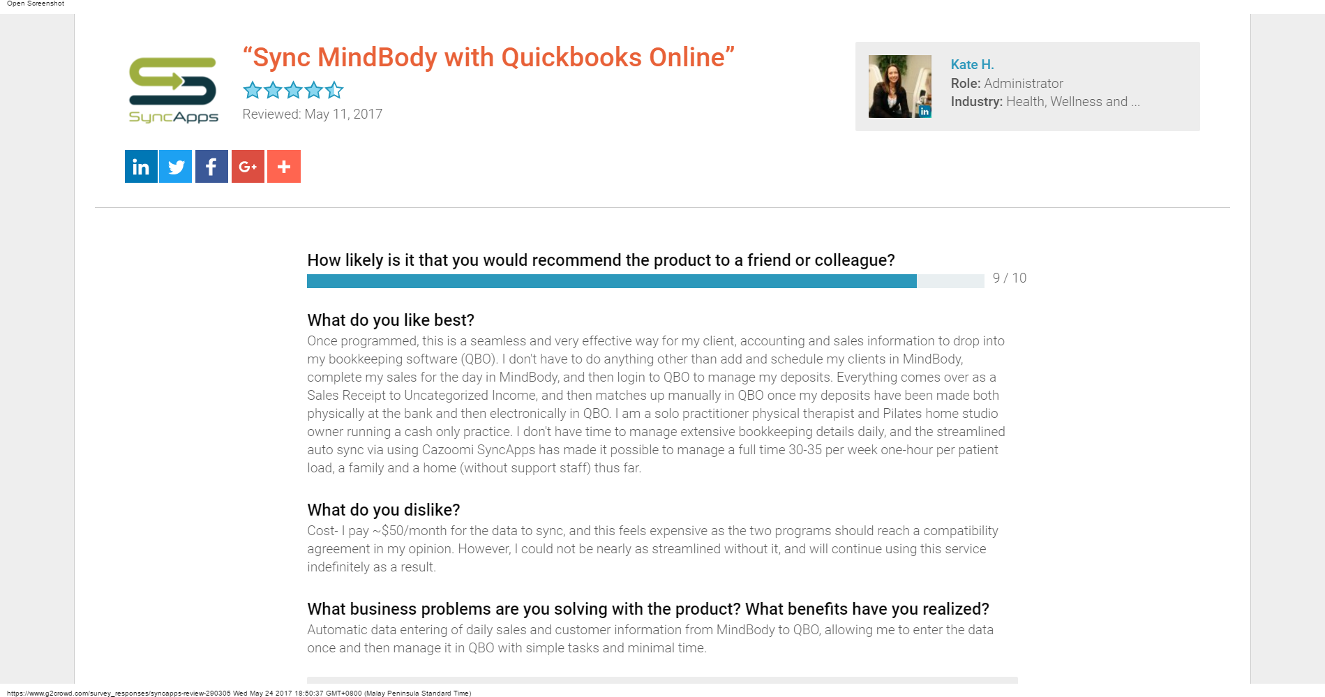 SyncApps Review Sync MindBody with Quickbooks Online
