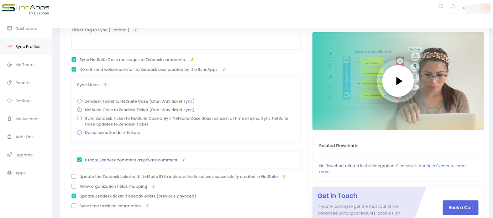 JCurve Zendesk Ticket is synced to NetSuite Case