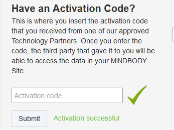 MINDBODY Activation code form