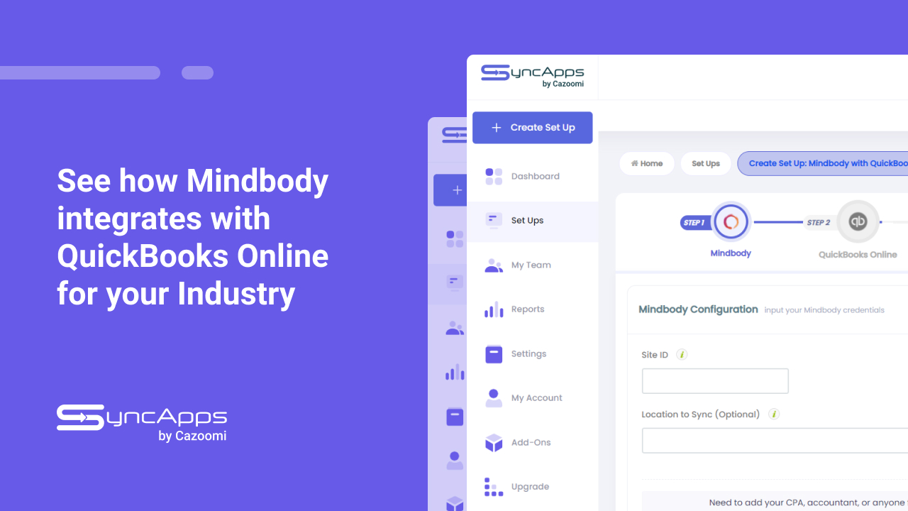 Integrate your MINDBODY sales, classes, products, customers and more to QuickBooks Online