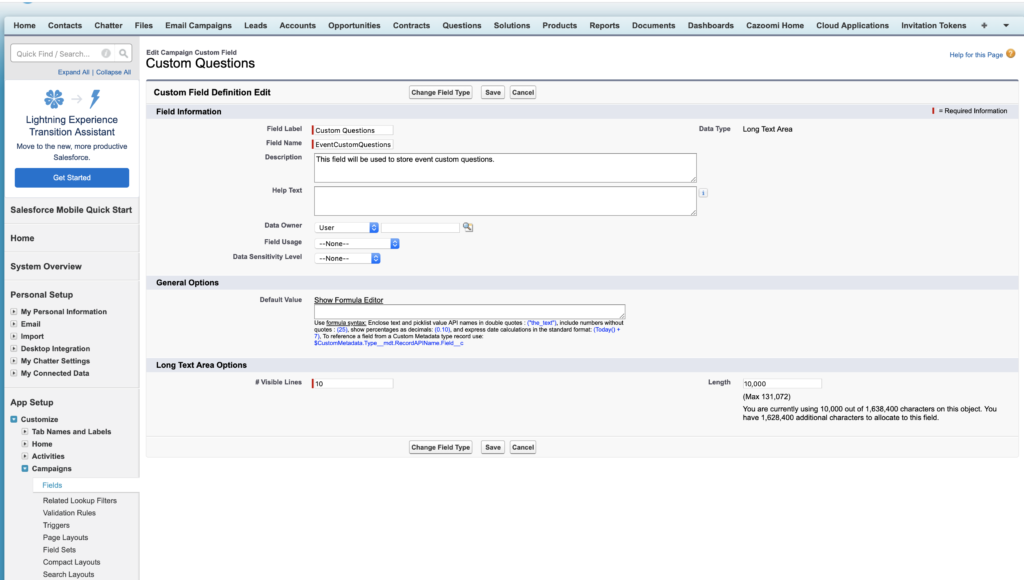 custom questions in Salesforce from Eventbrite