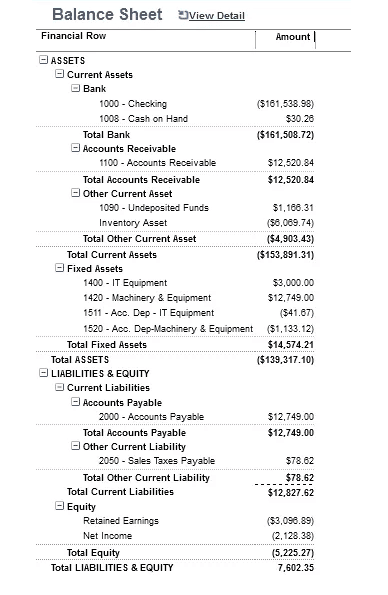 NetSuite Balance Sheet