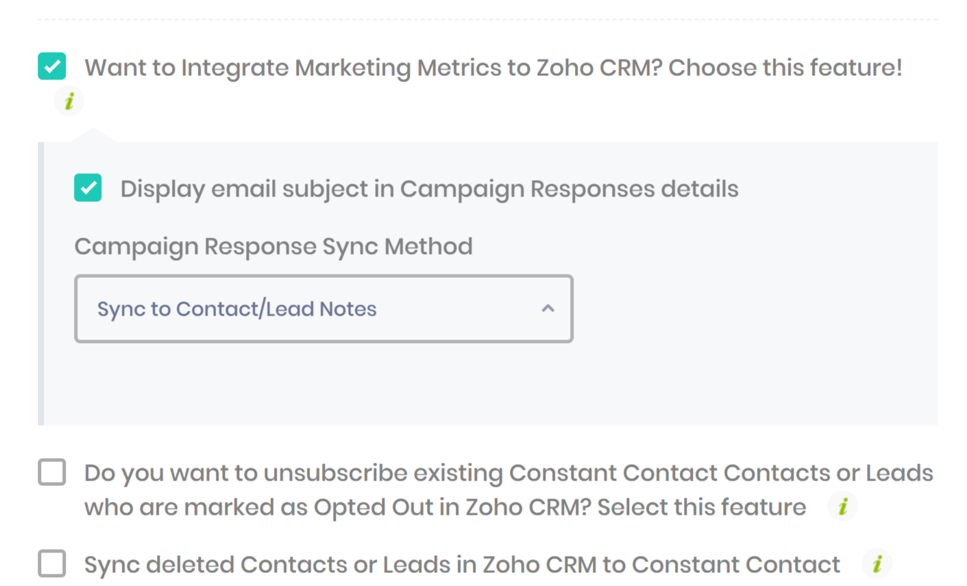 Sync back zoho crm notes for your marketing metrics