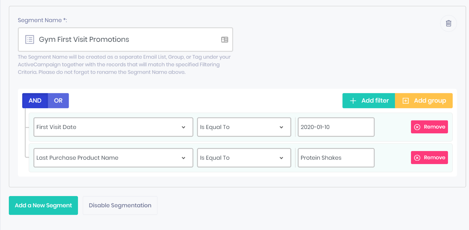Filtering and Segmentation from Mindbody to ActiveCampaign