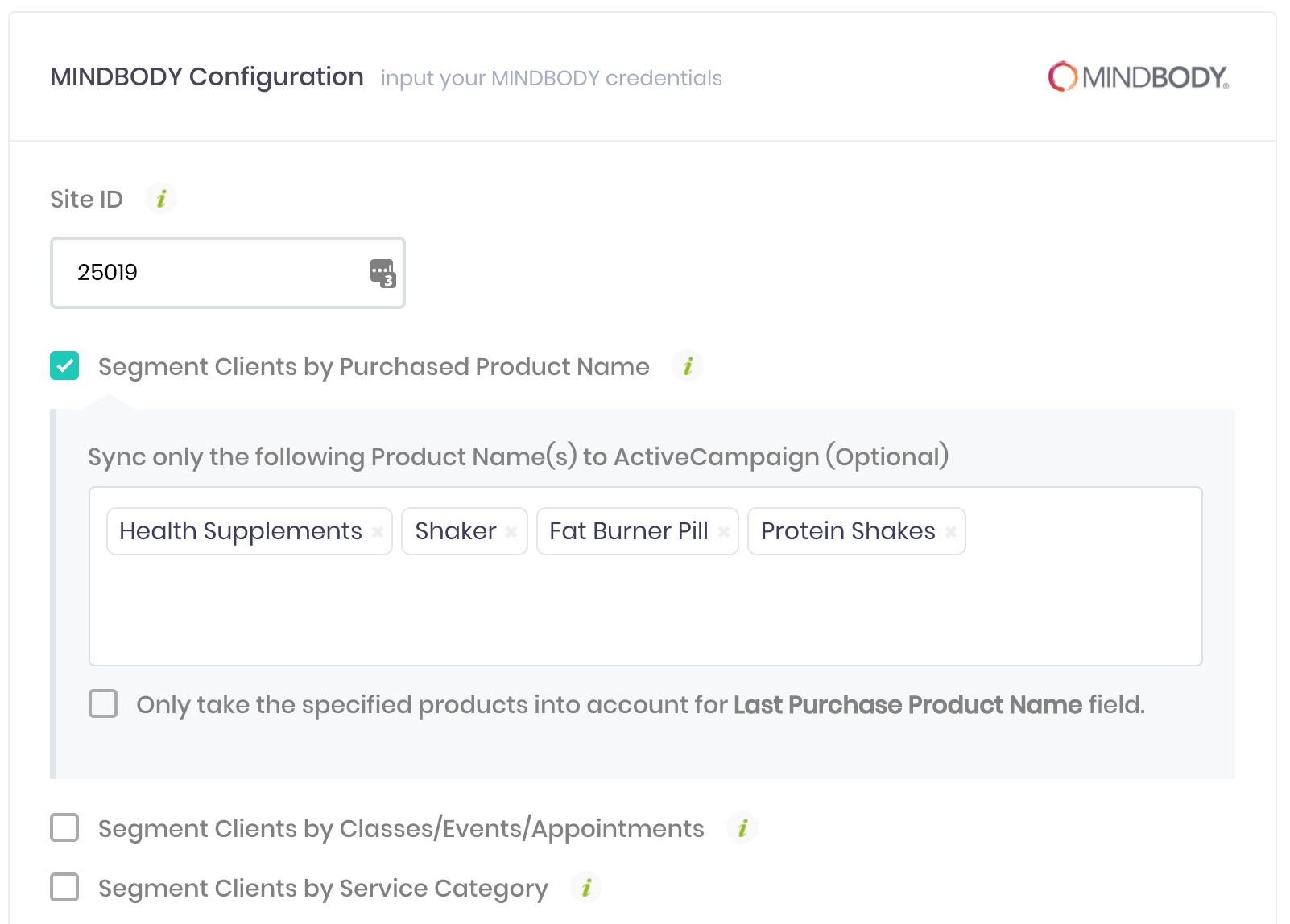 Segment product, classes and appointments