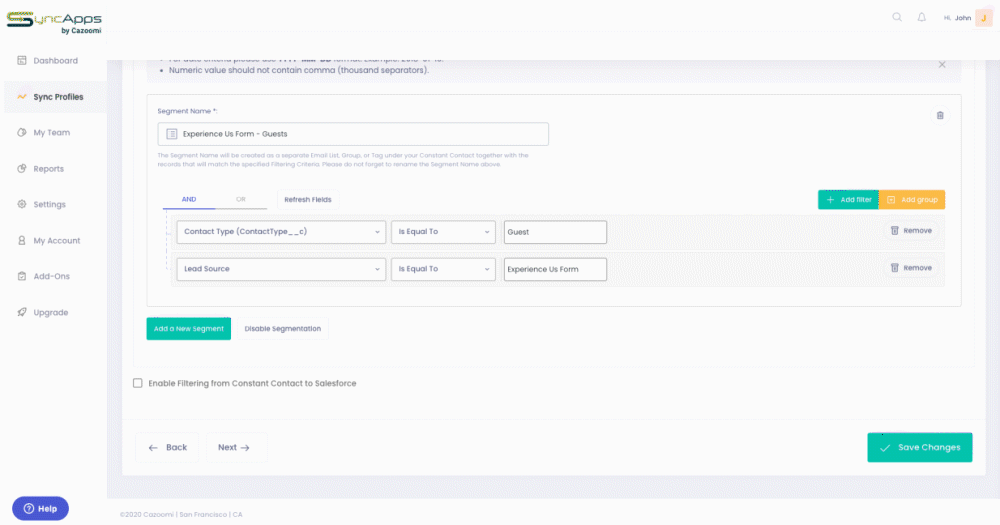 Constant Contact segment data from Salesforce