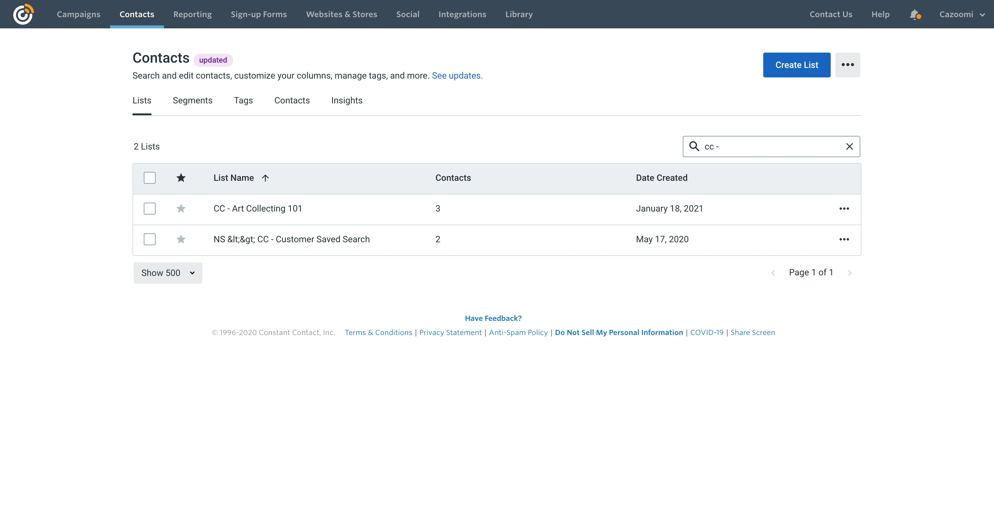 Constant Contact Campaigns from Salesforce
