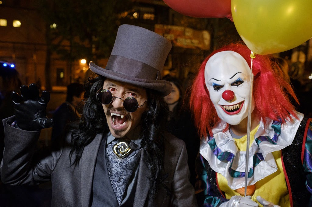 New York, United States - October 31, 2016: Count Dracula and the Scary Clown join New York´s Village Halloween Parade